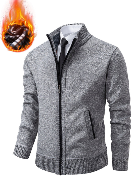 Men's Knit Sweater Cardigan, Zipper Stand-Up Collar Sweater Jacket, Regular Fit image 0