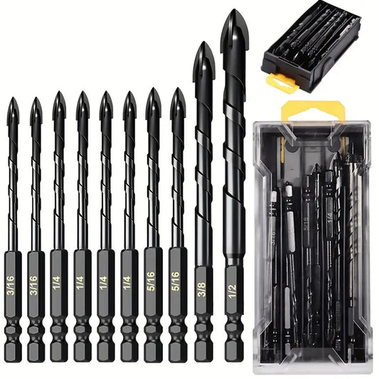 10 Pcs Masonry Concrete Drill Bit Set,for Tile, Brick, Glass, Plastic and Wood, image 0