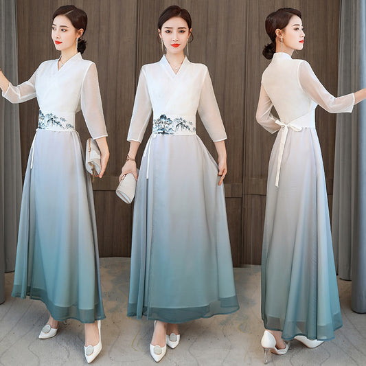 Ao Dai Dress 2020 Summer New Vietnam Dress Women Elegant Cheongsam Folk Chinese image 0