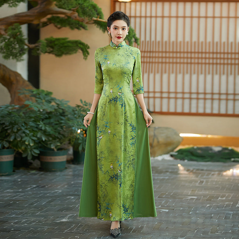 Ao Dai Vietnam Traditional Dress Vintage Qipao Evening Gown China Vietnamese Tr image 9