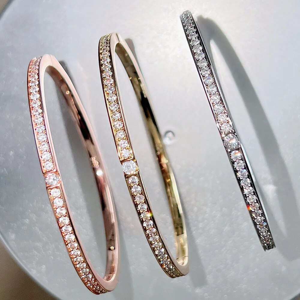 Top Quality Pure 925 Sterling Silver Jewelry For Women Gold Bangle Diamond Bang image 0