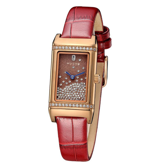 ROCOS Luxury Watch Women Diamond Rose Gold Quartz Wristwatches Leather image 0