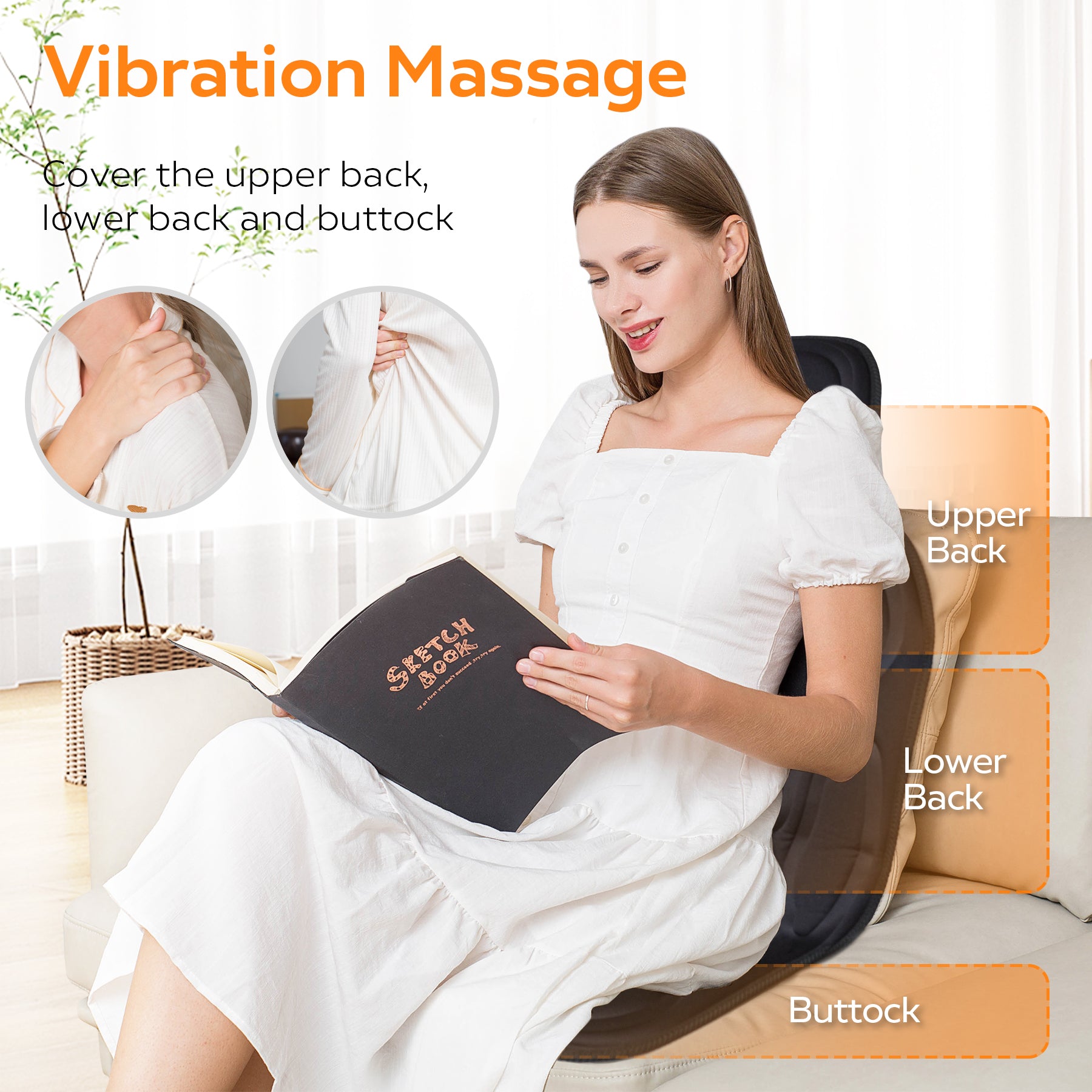 Vibration Massage Seat Cushion with Heat, 6 Vibrating Motors, Back Massager for image 4