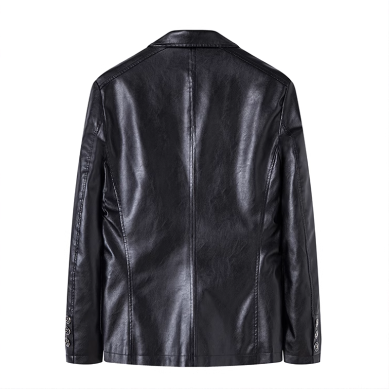 2024 New Men Business Casual Leather Jacket Black / khaki Fashion Male Suit Col image 8