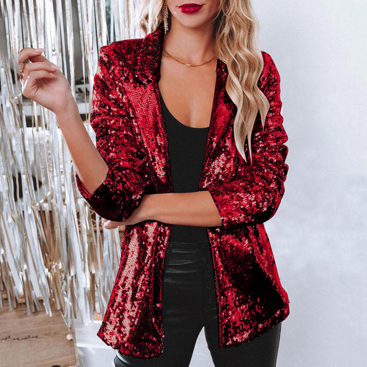 Fashion Sequin Shinny Blazer Jacket For Women Glitter Blazers Coat Stage Party  image 0