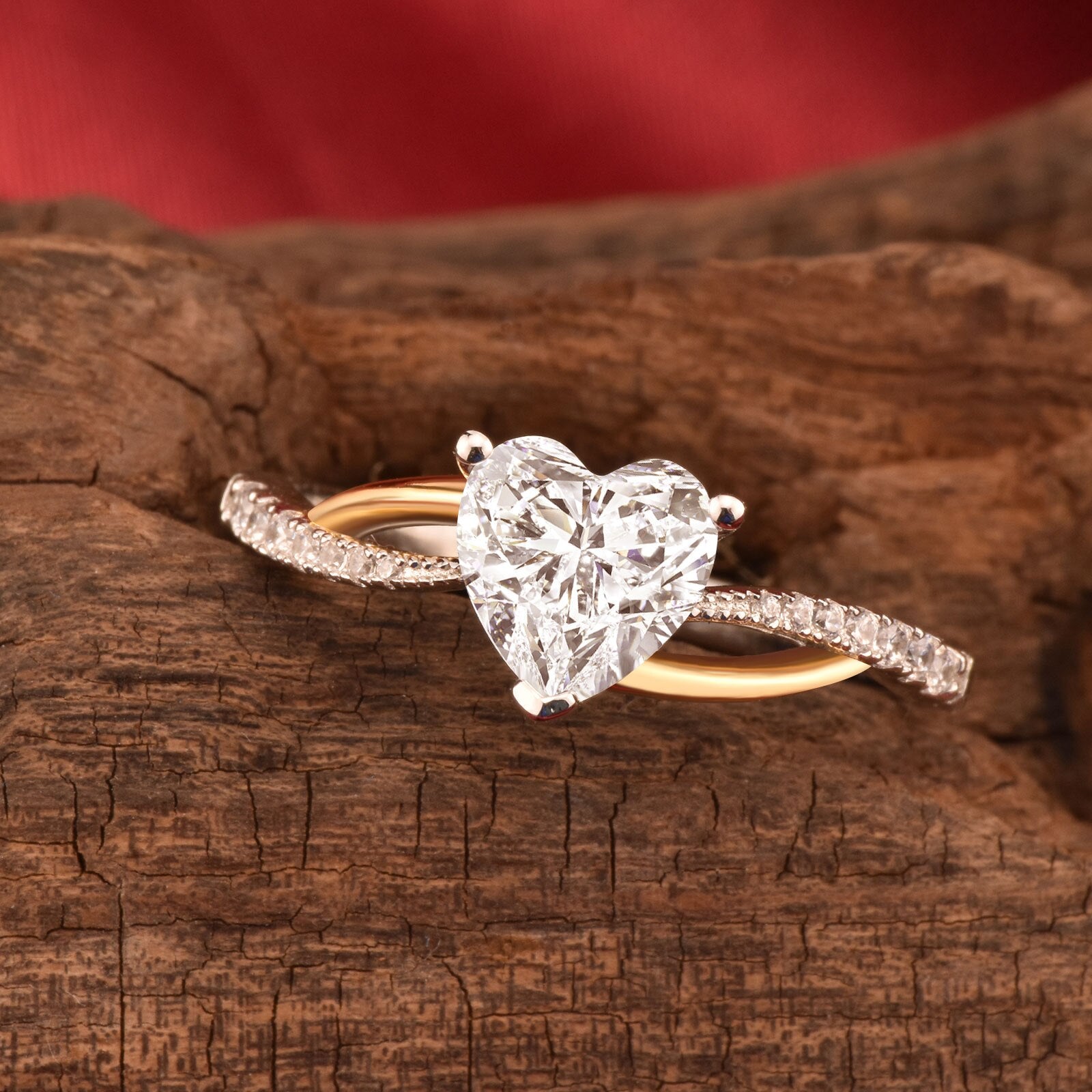 Newshe Two Tones 925 Silver Yellow Rose Gold Engagement Rings For Women image 2
