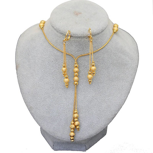 Fashion Charms Ball Sets Gold Color,Small Beads Dubai Necklace Earrings for Wom image 0