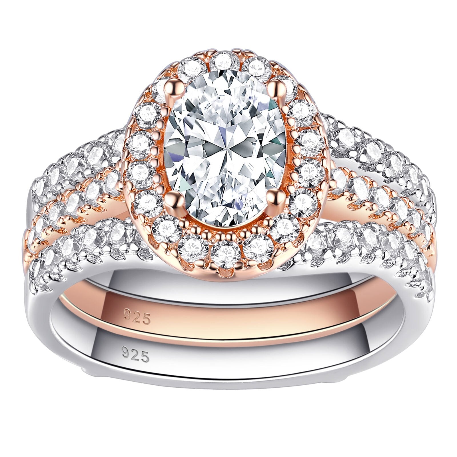 Newshe 2 Pieces Oval Pear Cut 925 Sterling Silver Rose Gold Engagement Ring image 1