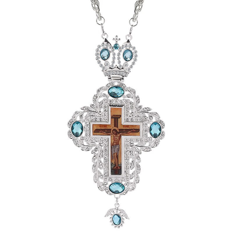 Gold Plated Pectoral Cross Christian Church Crown Necklace For Women Men image 4