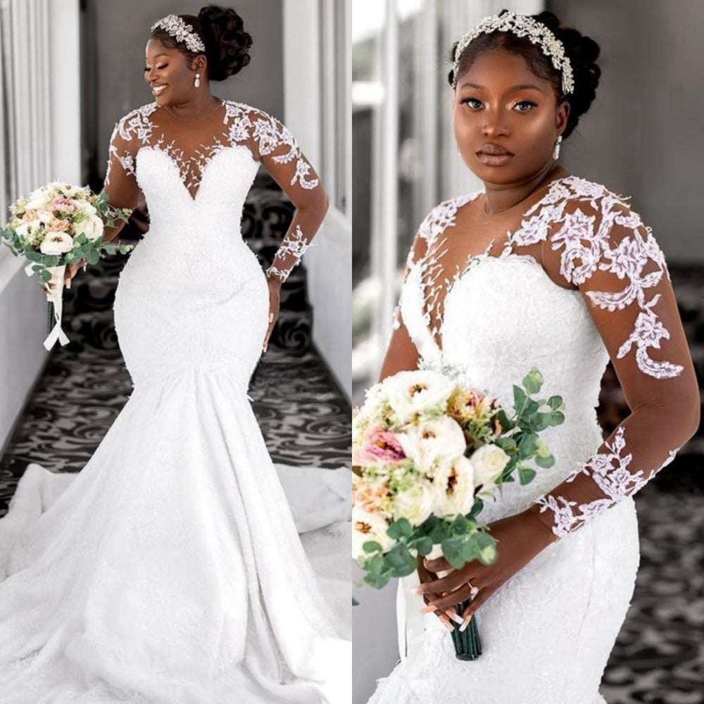 Luxury Sheer O-neck Mermaid Wedding Dress for Bride Robe De Mariée Dubai Africa image 1