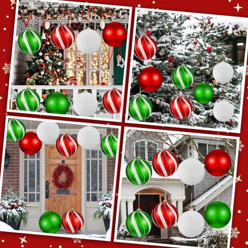 Set of 8 Large Christmas Ball Ornaments 6 Inch Glitter Hanging Christmas Plasti image 2