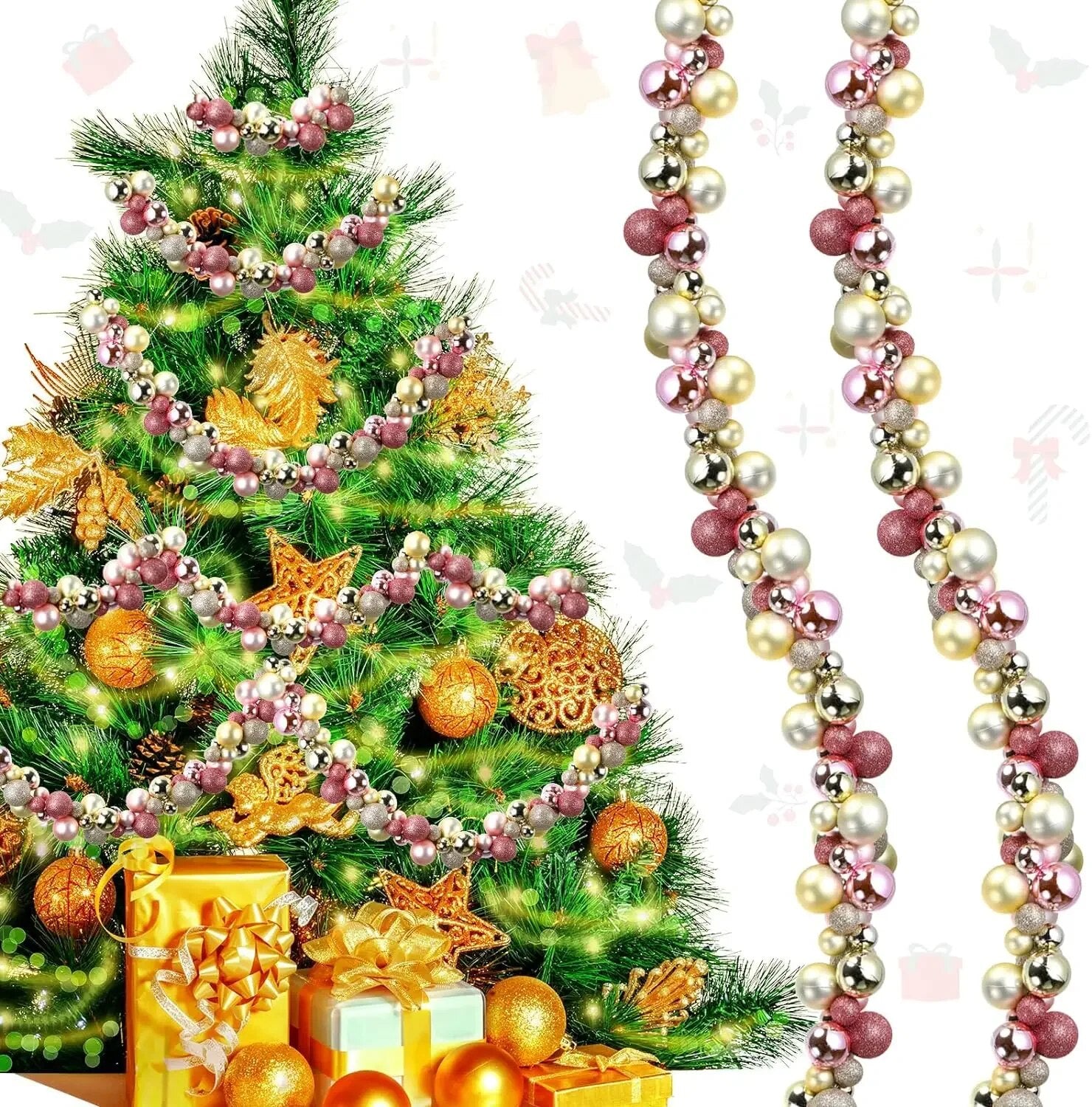 2 Pcs 6 Feet Christmas Garland Christmas Ball Garland Ornaments Indoor Outdoor image 1