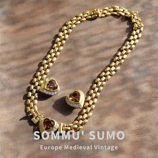 Vintage jewelry vacuum k gold zircon love collarbone chain necklace bracelet Ea image 0