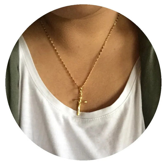 New 24K Gold Necklace Cross Pendant Gold Plated Necklace Men's & Women's Jewelr image 0