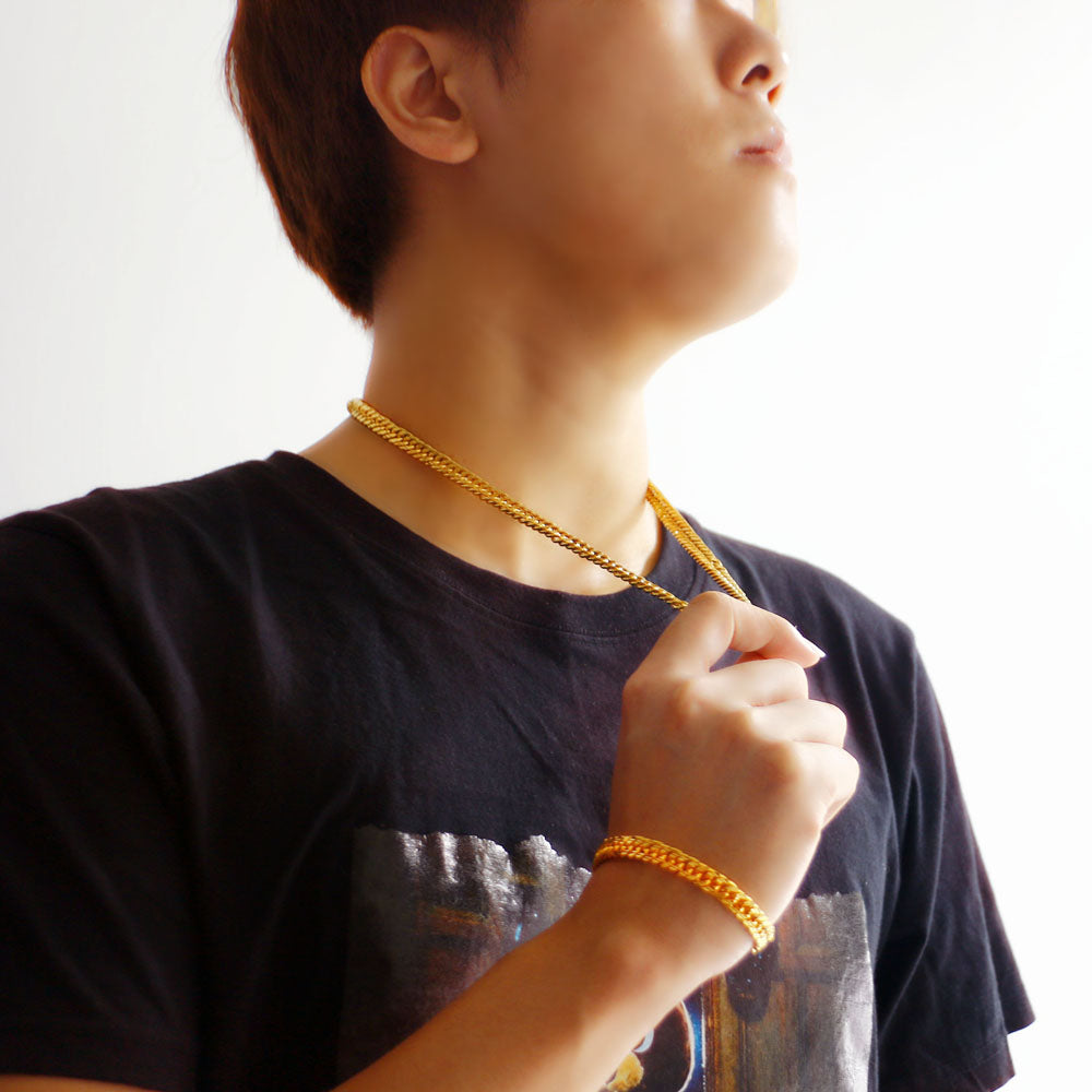 24 k Gold Plated 925 Silver 8 mm Sideways Necklace 50 cm~60 cm Neck Chain For W image 2