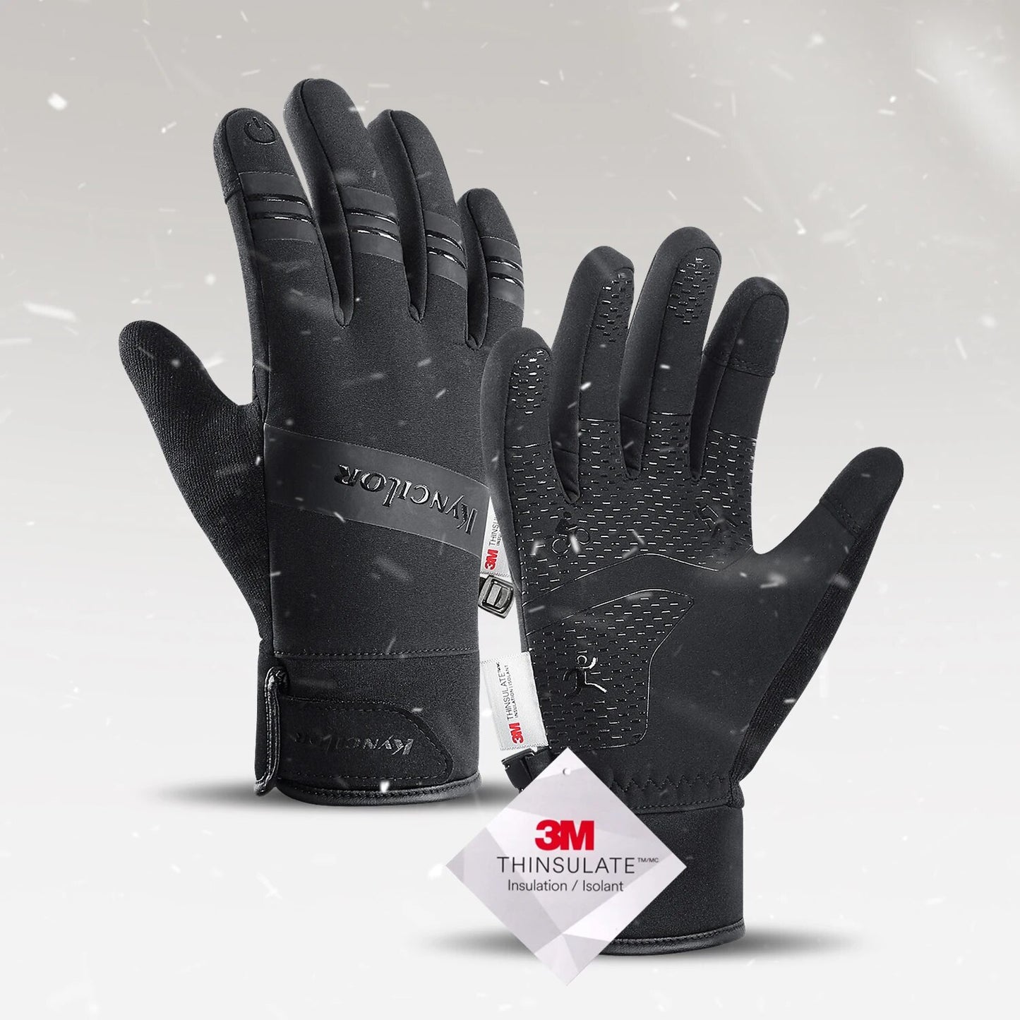 Black Winter Warm Full Fingers Waterproof Cycling Outdoor Sports Running Motorc image 1