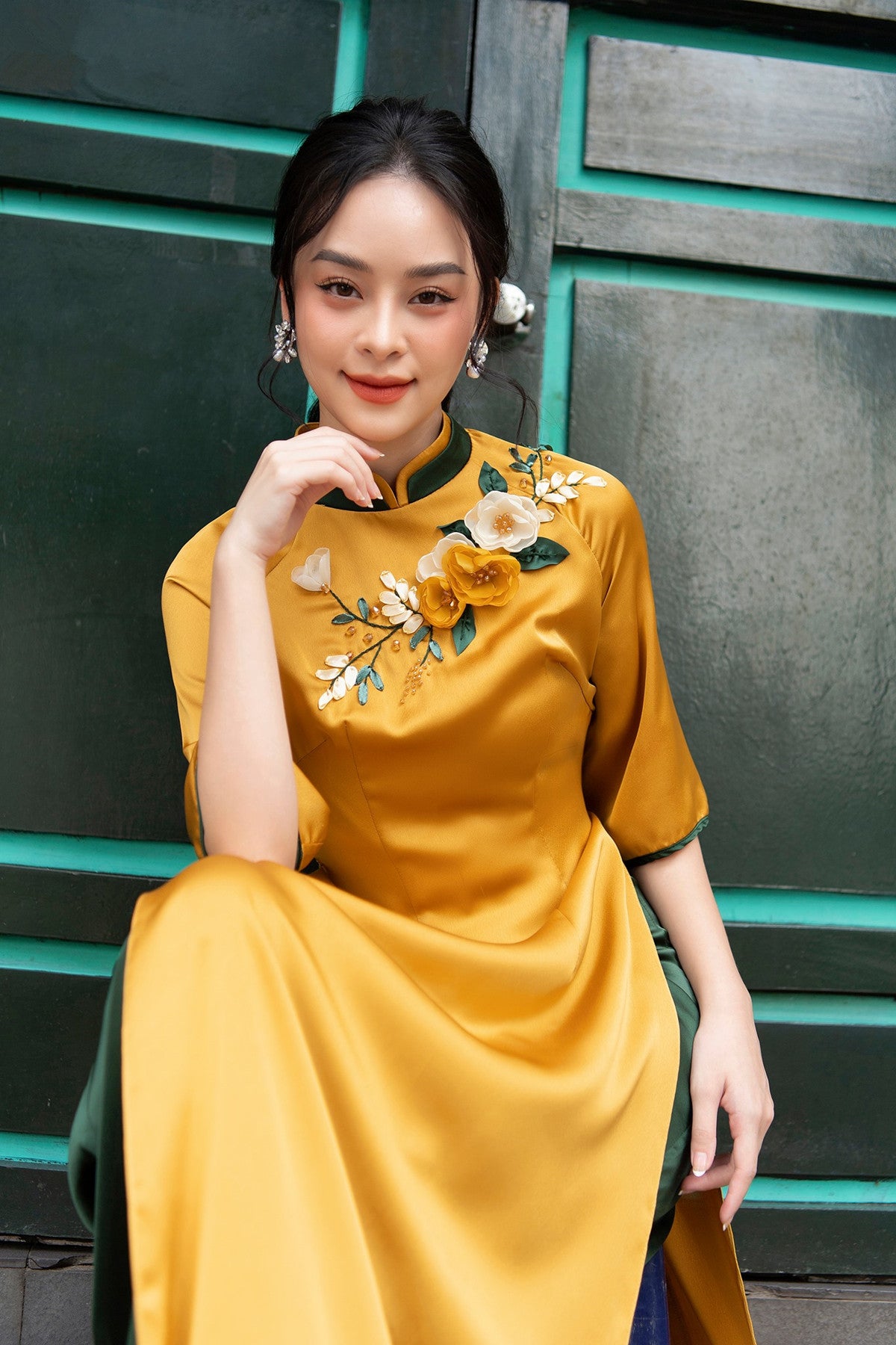 Customized Satin Acetate Women Aodai Vetnam Clothing Long Cheongsam Aodai Vietn image 2