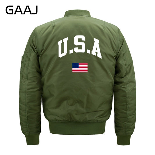 GAAJ Men Bomber Jacket Print "America USA Flag" Army Casual Warm Thick Pilots J image 0