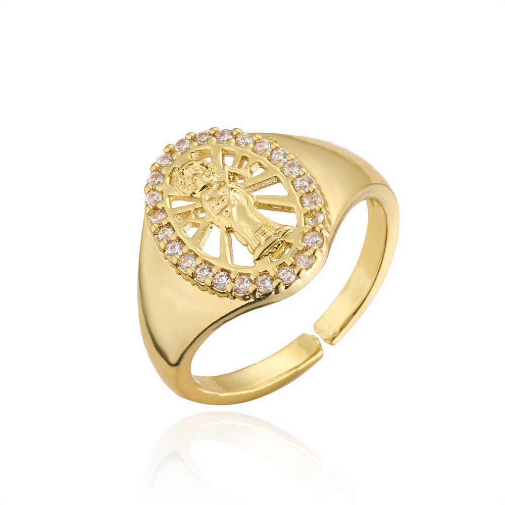 Virgin Mary Rings for Women Religious Medallion Lady of Guadalupe Ring Gold image 1