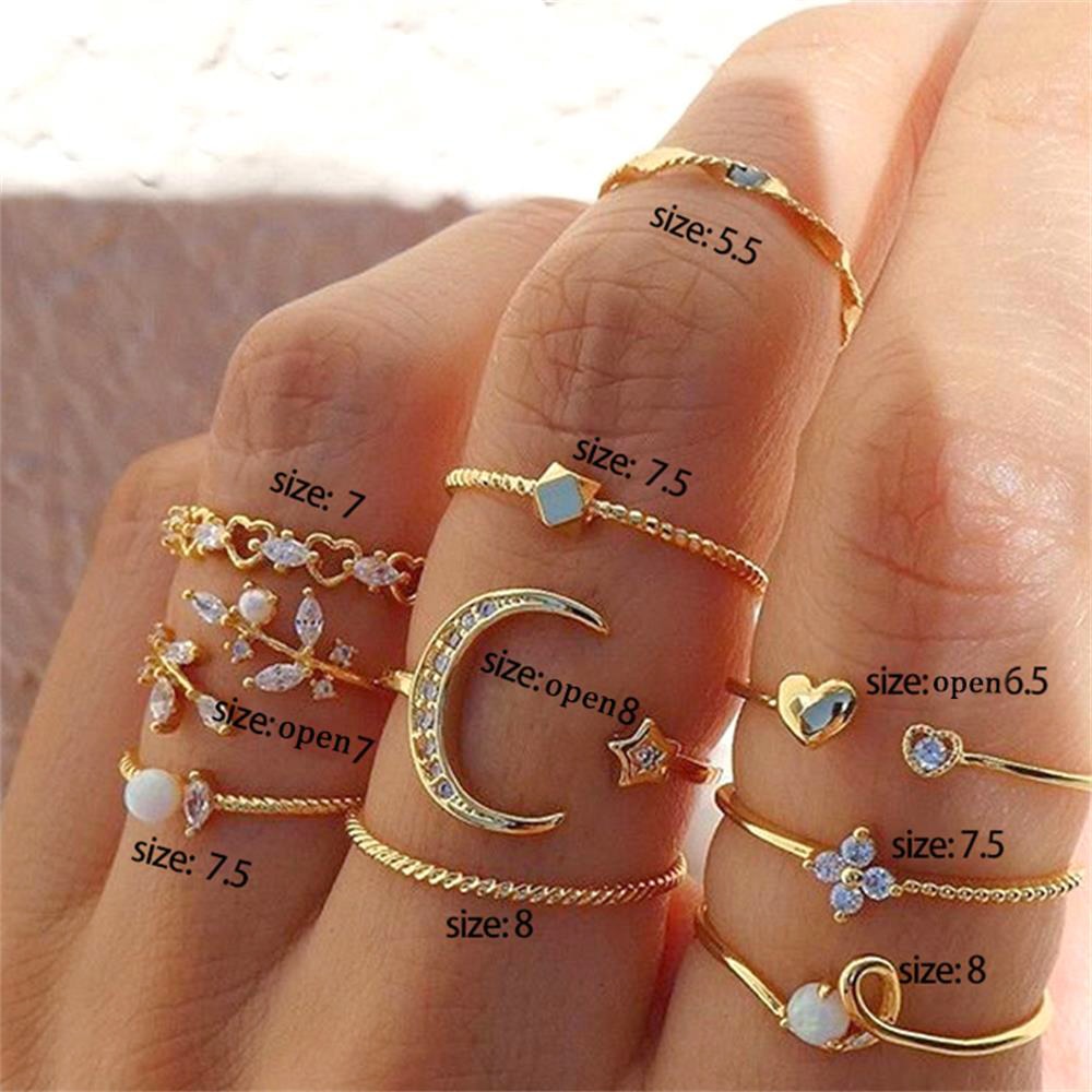 FNIO Bohemian Gold Color Chain Rings Set For Women Fashion Boho Coin Snake Moon image 3