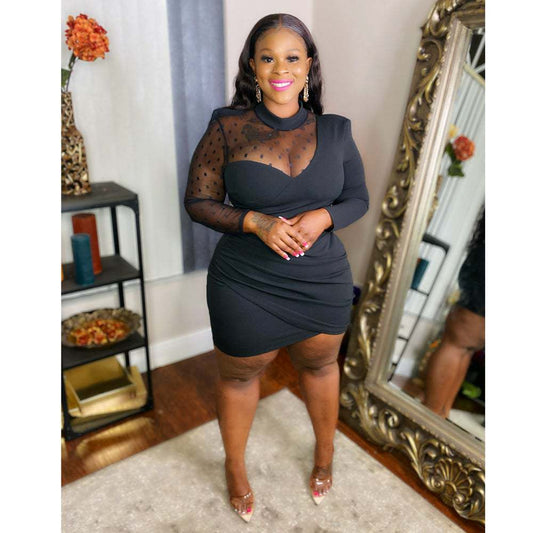 Plus Size Women Party Dresses See Through Patchwork Mesh Dress Lady Fashion Eleg image 0
