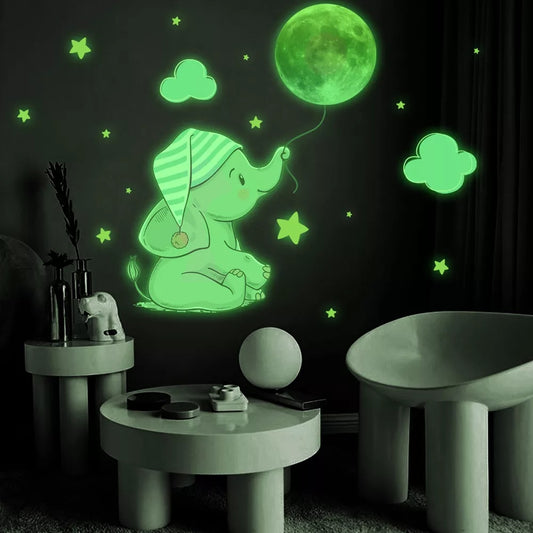 Baby Elephant Moon Luminous Wall Sticker For Baby Kids Room Bedroom Home image 0