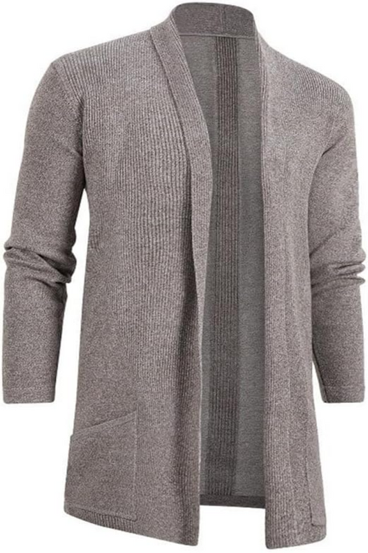 Autumn Winter New Men's Mid-Length Slim Fit Trench Coat Fashion Knit Cardigan J image 0