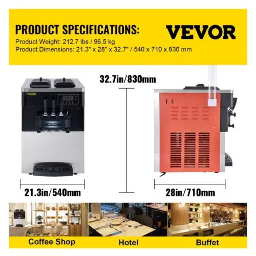 VEVOR 18-28L/H Soft Ice Cream Machines Commercial Sorbet Coolers Tricolor Deskt image 3