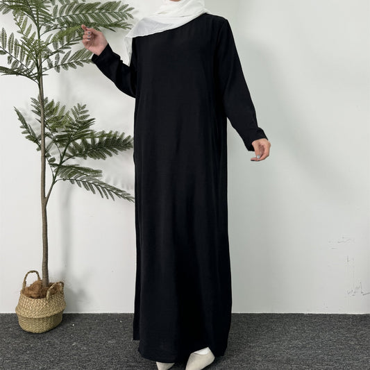 Women Long Dresses Ramadan Solid Crew Neck Kaftan,Elegant Long Sleeve Muslim Ab image 0