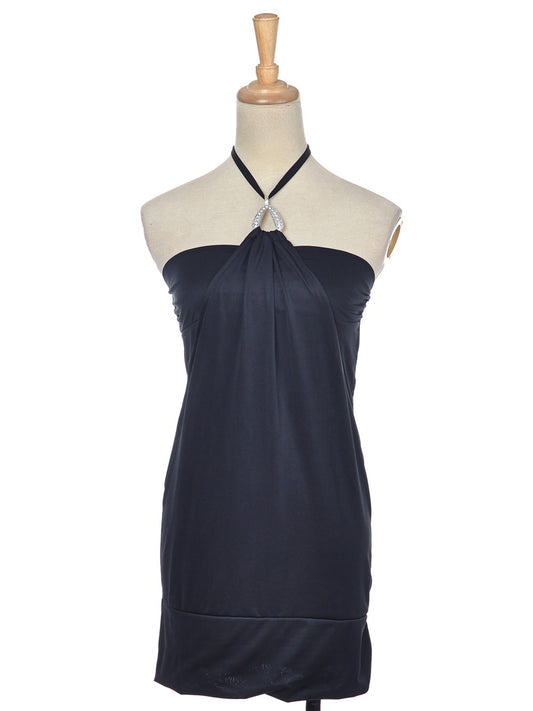 Women Fit Black Club Party Short Tunic Halter Dress Crystal Pendant Backless Sl image 0