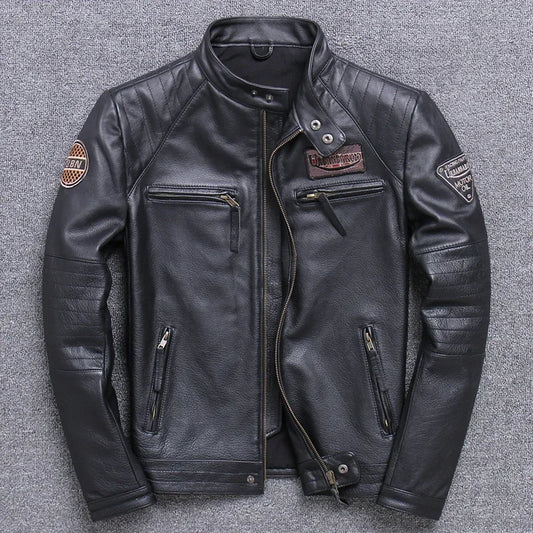 Free shipping,Biker Popular motor style Vintage men's quality genuine leather J image 0