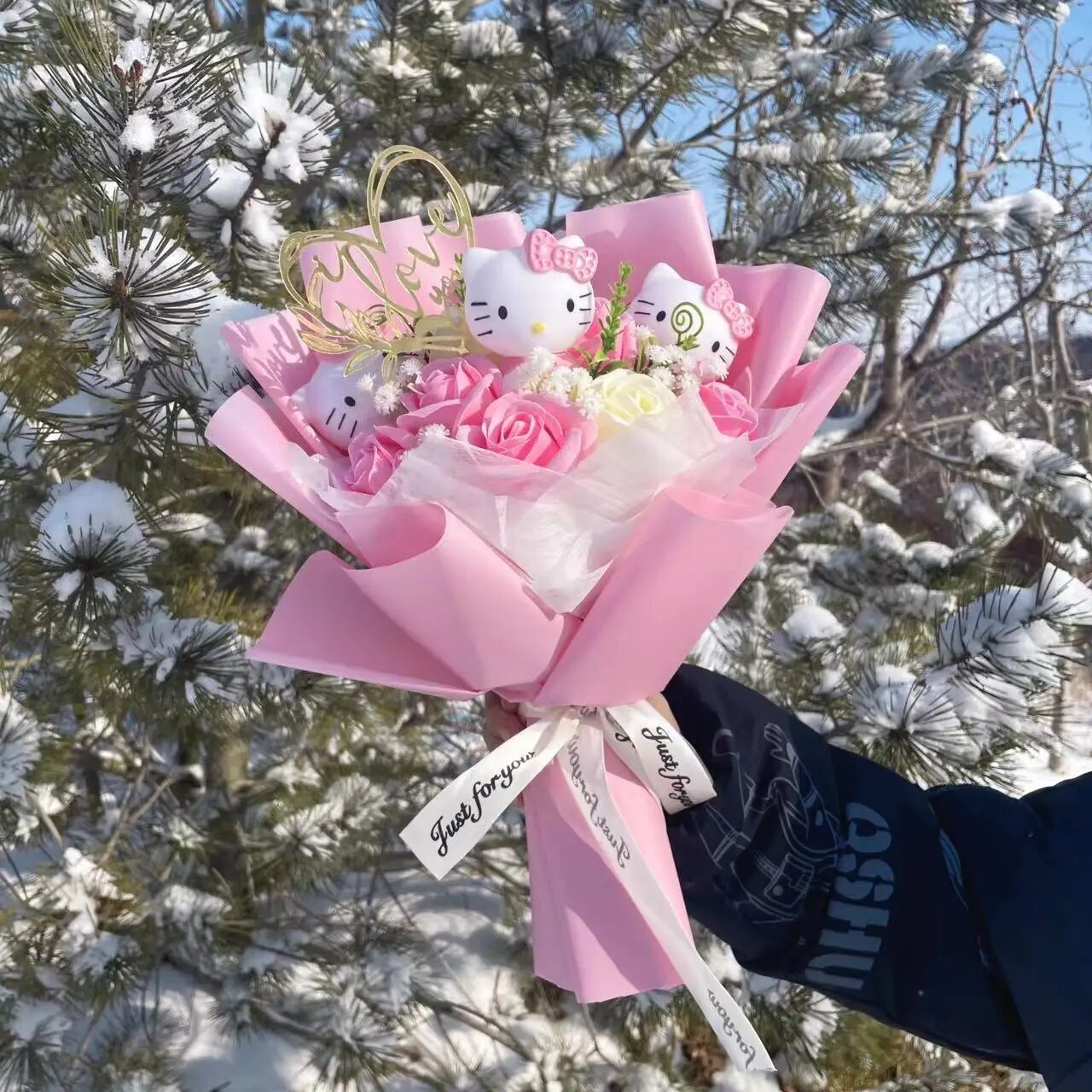 Kawaii Hello Kitty Cat Plush Dolls  Rose Soap Flowers Bouquet Christmas Valenti image 11