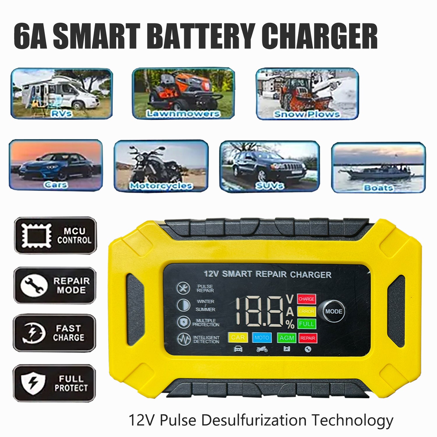 12V 6-Amp Car Battery Trickle Charger,Smart Portable Float Charger for Car, Mot image 0