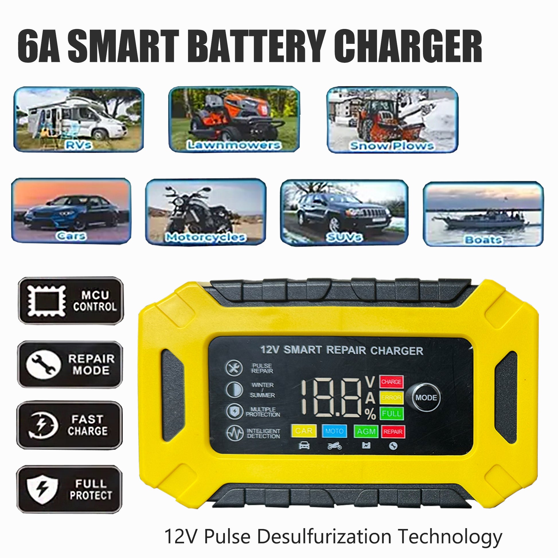 12V 6-Amp Car Battery Trickle Charger,Smart Portable Float Charger for Car, Mot image 0