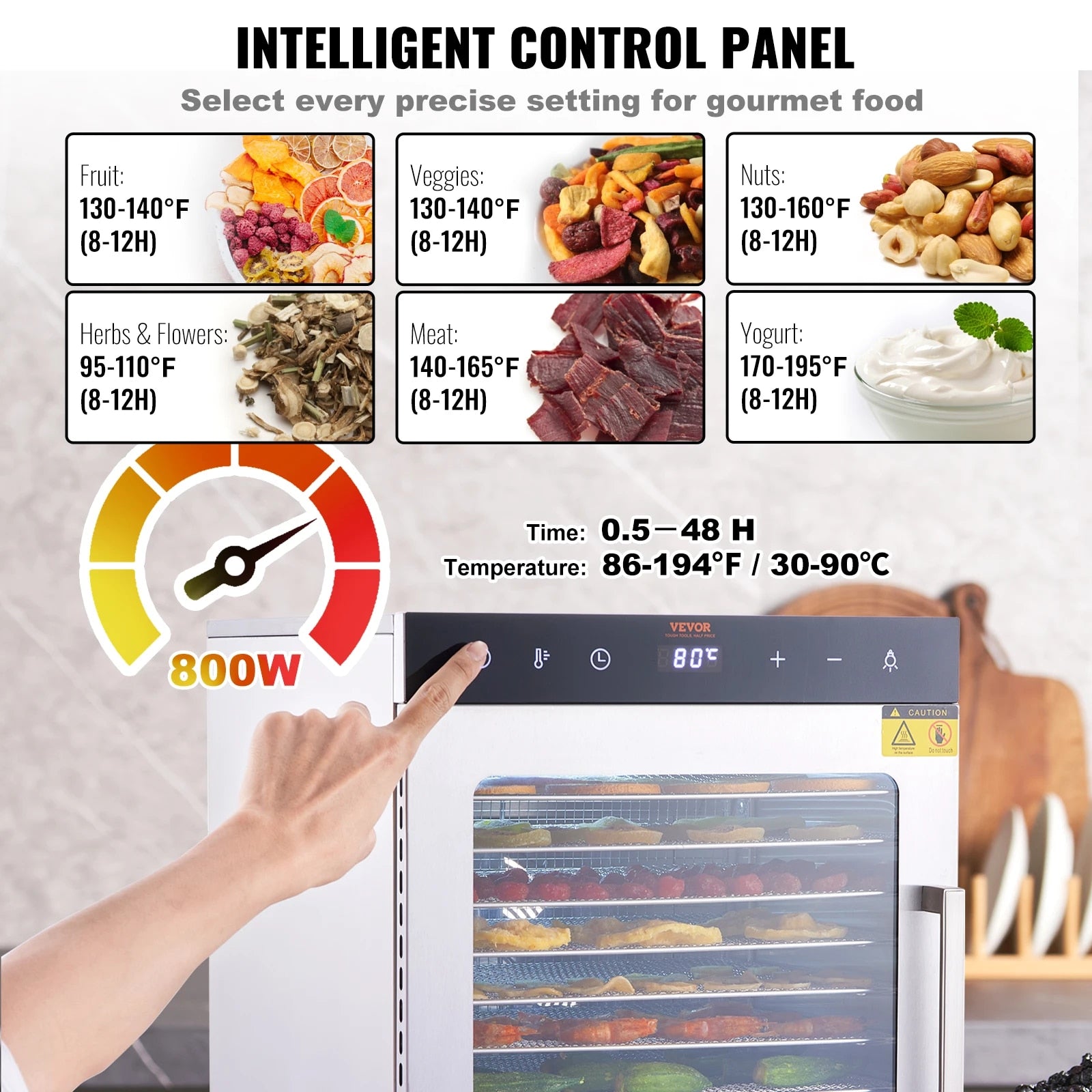 VEVOR 10 Trays Food Dehydrator Stainless Steel Machine 800W/1000W Household Veg image 3