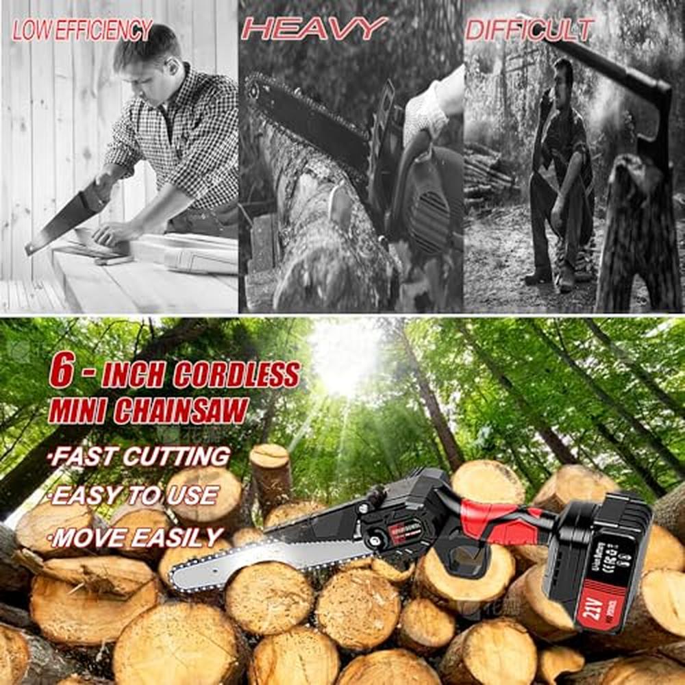 6 Inch Cordless Mini Chainsaw Portable Battery Powered Electric Saw 21V Handhel image 5