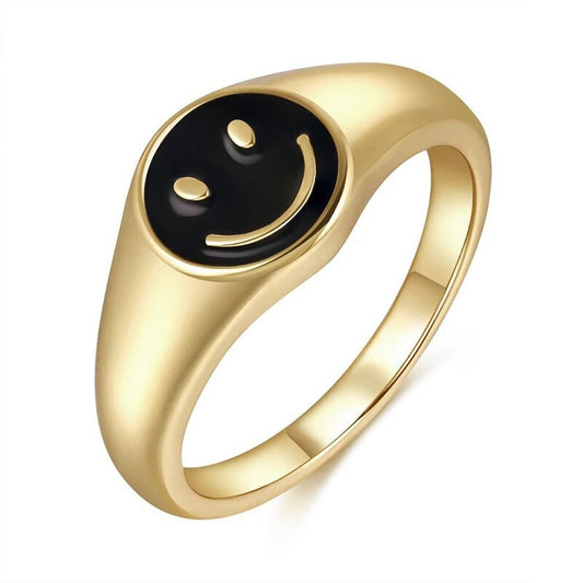 YUXINTOME 24k Gold Plated Colored Enamel Smile Face Wide Ring For Women Trend C image 0