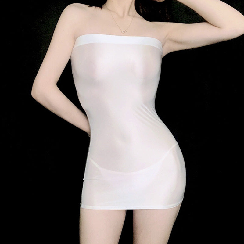 Sexy Oil Satin Glossy Shiny Mini Dress Sheer See Through Bodycon Sexy Tight Pen image 12