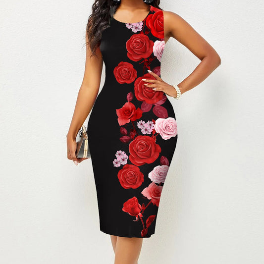 Spring and Summer New Fashion Women's Sleeveless Wrapped Hip Print Dress Women' image 0