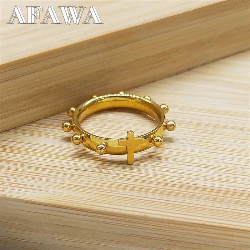 Christian Christ Jesus Cross Ring Stainless Steel Gold Color Lord Prayer Cathol image 0