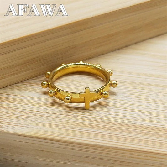 Christian Christ Jesus Cross Ring Stainless Steel Gold Color Lord Prayer Cathol image 0