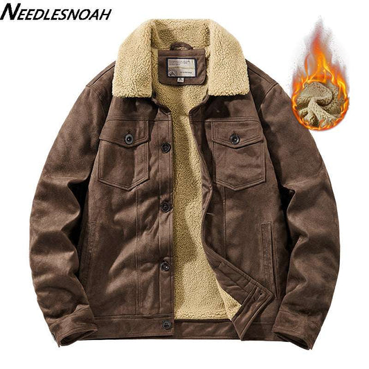 NEEDLESNOAH Autumn Winter Men Warm Pilot Jackets Fleece Suede Thick Coats Male  image 0