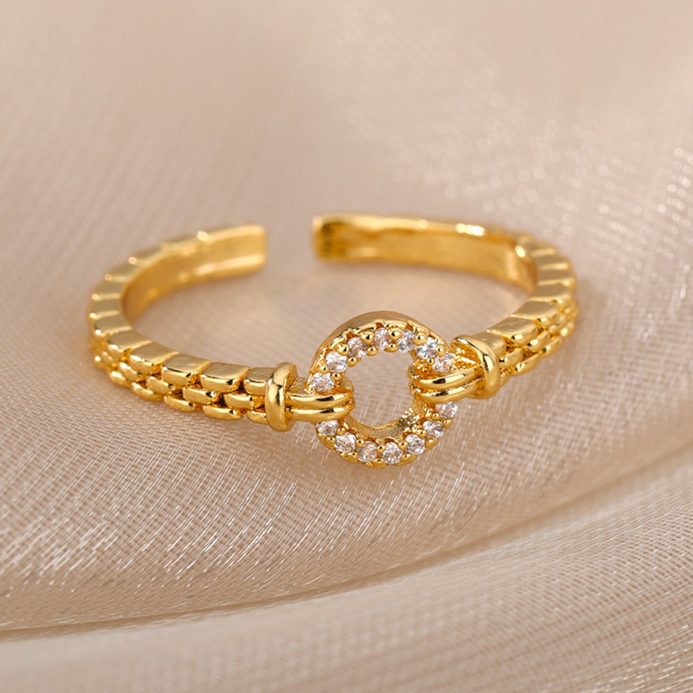 48 Style Women Stainless Steel Rings Gold Color Hollow Out Geometric Open Ring  image 57