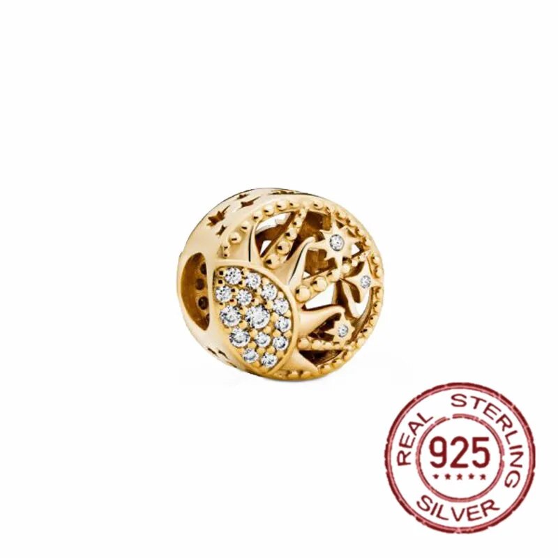 925 Sterling Silver Gold Color Family Tree Heart Crown Pendant Charm Fit Origin image 31