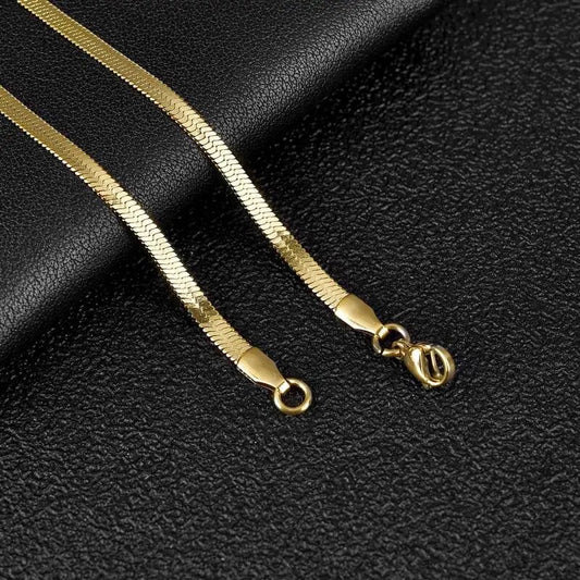 2-5mm Width Stainless Steel Flat Chain Necklace Hot Fashion Herringbone Gold Co image 0