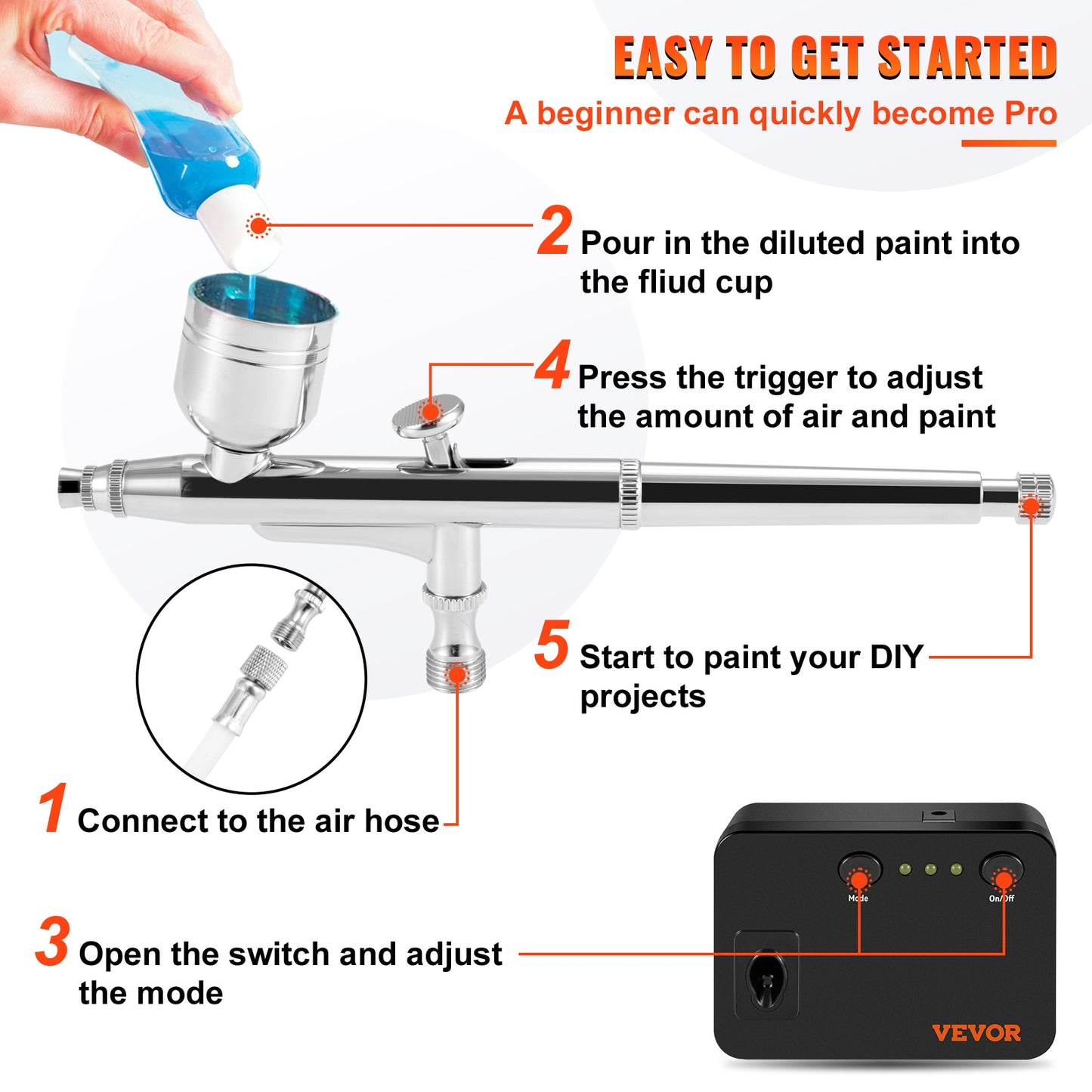 VEVOR Dual-Action Airbrush Kit Multifunctional Airbrush System Compressor 0.3mm image 5