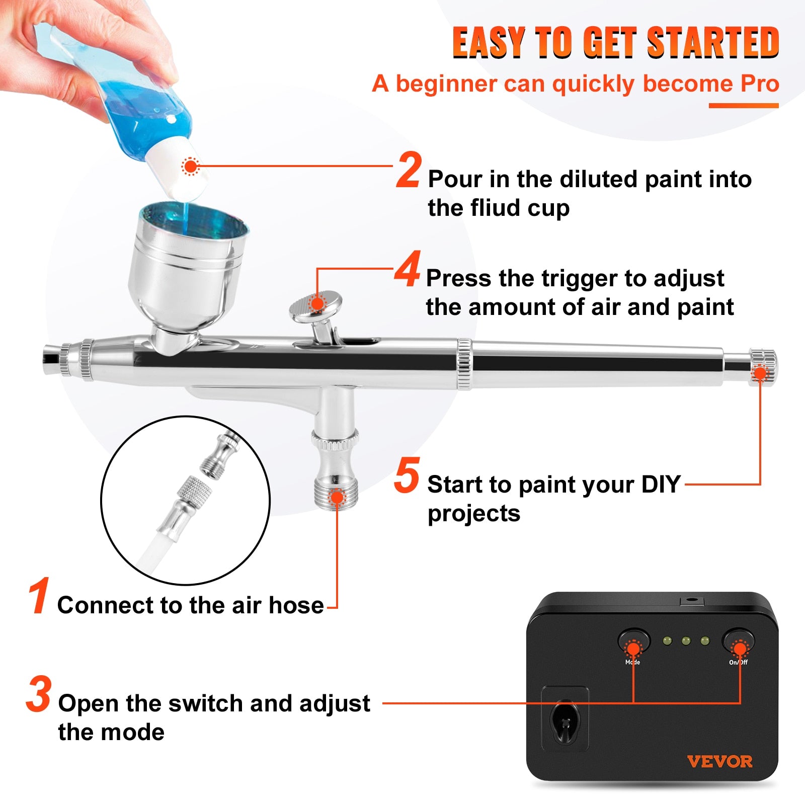 VEVOR Dual-Action Airbrush Kit Multifunctional Airbrush System Compressor 0.3mm image 5