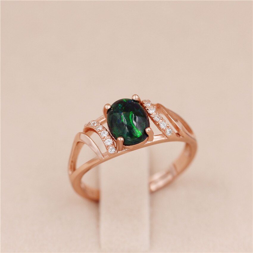 Almei 1ct Black Opal Beads Rose Gold Color Filigree Rings Silver 925 Hollow image 6
