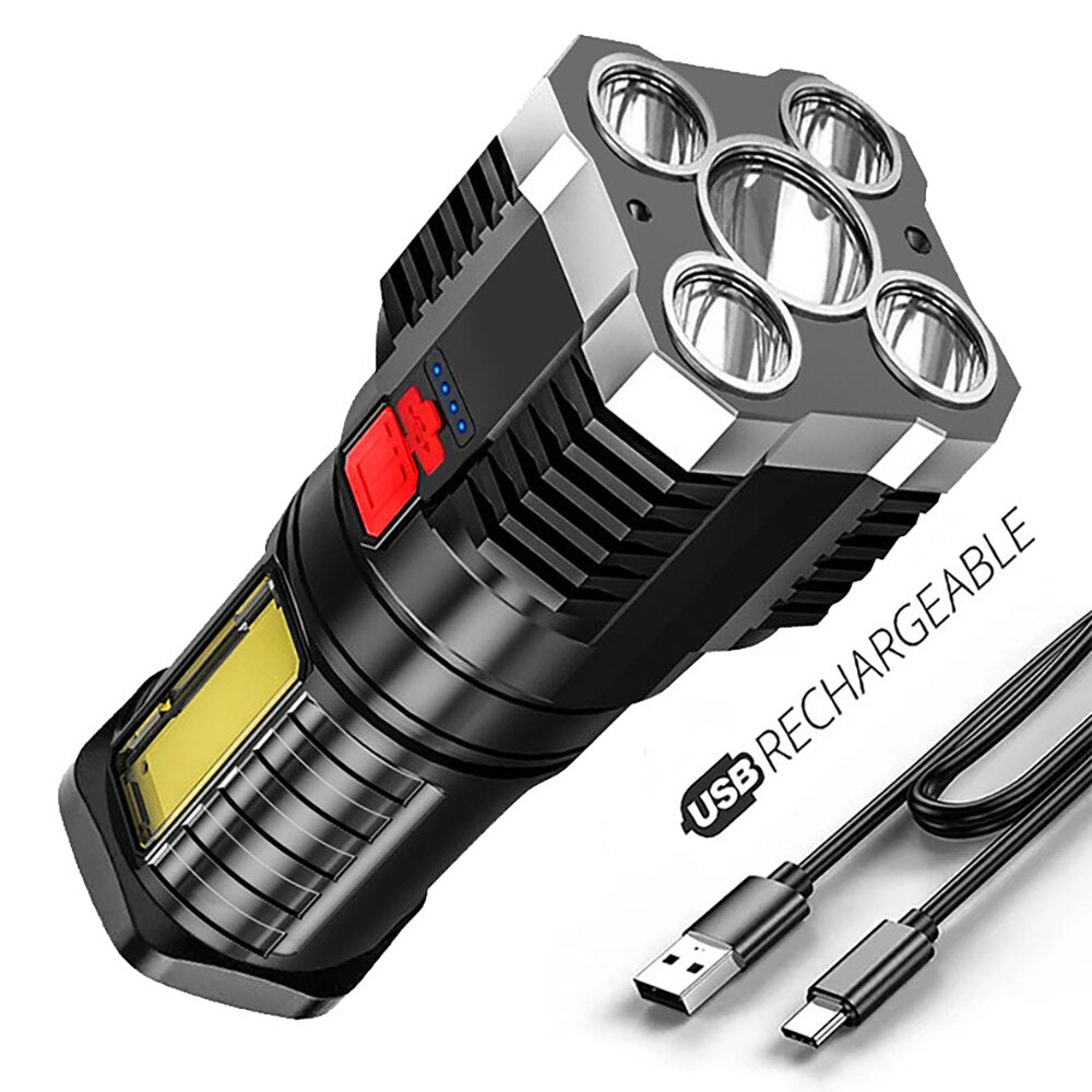5LED High Power Led Flashlights Rechargeable Camping Spotlight with Side Light image 1
