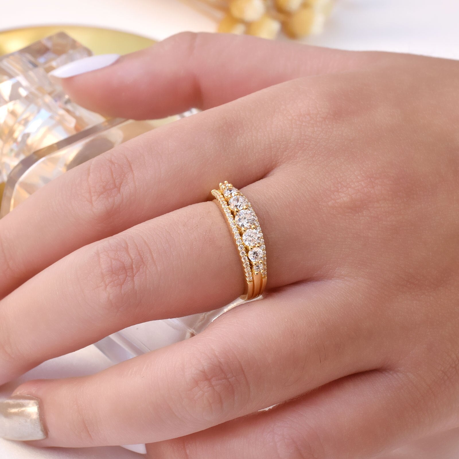 Newshe Solid 925 Sterling Silver Women's Yellow Rose Gold Wedding image 3